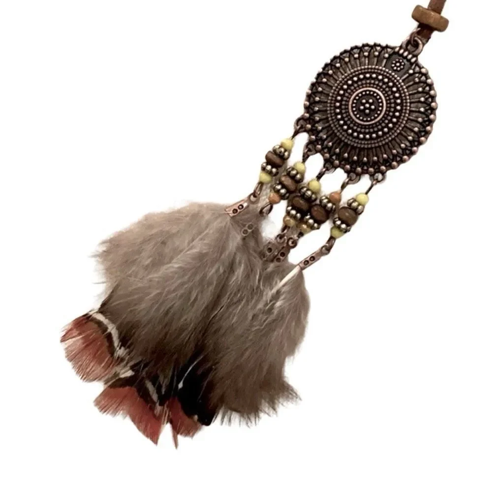 Men’s Kai Boho Feather & Tassel Beaded Long Necklace - Tribal Statement Pendant